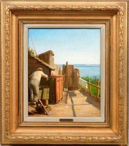 Sommerlandschaft Mit Fischer An Seiner Hutte