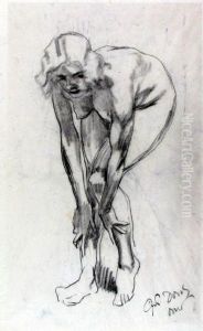 (junge Frau, Sich Buckend). by Ferdinand Dorsch