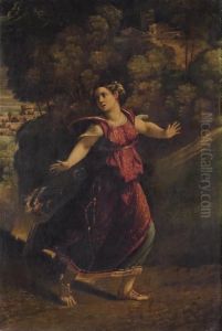 A Woman Fleeing On A Wooded Path