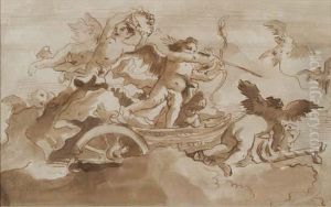 Putti Riding A Chariot In The Clouds by Dosso Dossi