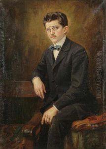A Portrait Of A Young Man Wearing Glasses by Frantisek Bohumil Doubek