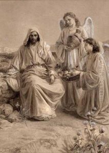 Jesus Mit Zwei Gaben Bringenden Engeln by Frantisek Bohumil Doubek