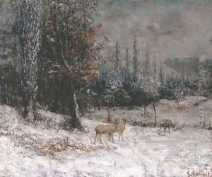 Chevreuils dans la neige by Gustave Courbet