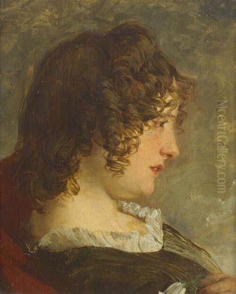 P.r.s.a. "maiden Meditation",
Study Of A Young Lady Meditating, Head And Shoulders Inscribed With The
Artist's Name On An Old Label Verso Together With Further Labels
Attached To The Frame - view 1