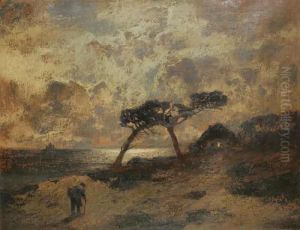 A Seaside Landscape With Figures by Louis, Carl Ludwig Douzette
