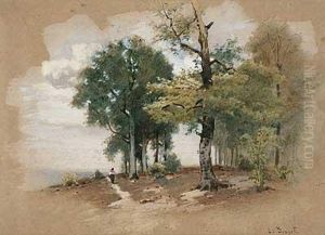 Bauerin Auf Einem Waldweg by Louis, Carl Ludwig Douzette