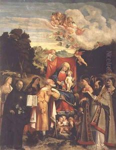 Madonna and Child with SS. Domenic, Barbara, Catherine and others by Cariani