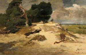 The Shore Of Barth In Summer, With Sailing Vessels On The Baltic Sea by Louis, Carl Ludwig Douzette