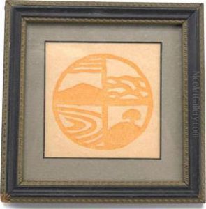 Stylized Landscape Within An Orange Medallion