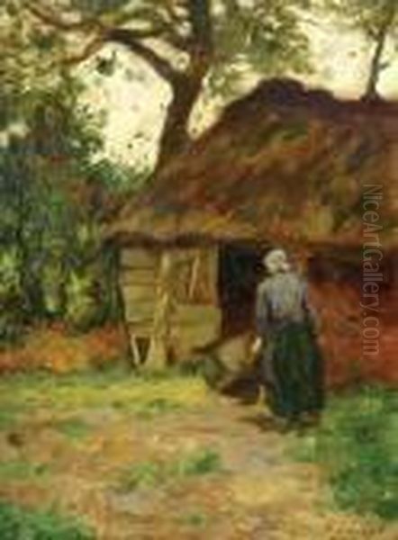 Country Woman Wheeling A Barrow - view 1