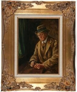 ''the Broker''. Oil Oncanvas. Attractive Gilt-composition Frame. Signed L.r