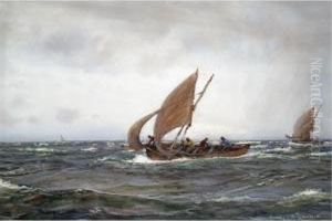 Fishing Boats In Rough Seas by Patrick Downie