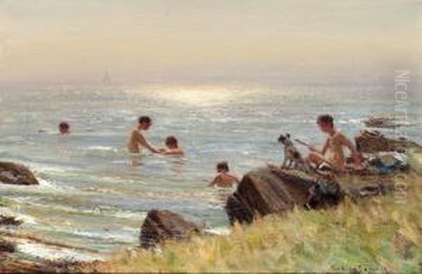 Children Bathing At Ballantrae - view 1