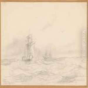 Seascape With Ships On Open Sea by Holger Drachmann