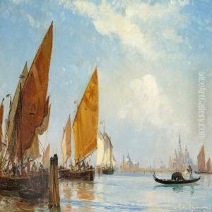 Fishing Vessels And Gondola In The Venetian Laguna