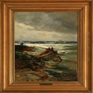Breakers At Gothenburg Skerries, Sweden by Holger Drachmann