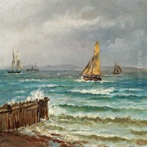 Seascape With Boats On A Windy Day by Holger Drachmann