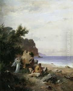 Odysseus Bei Der Nymphe Kalypso Auf Der Insel Ogygia.