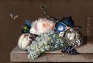 Obststillleben Mit Blumen Undvogelnest by Johann Baptist Drechsler