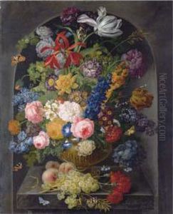 Roses, Carnations, Tulips And Other Flowers by Johann Baptist Drechsler