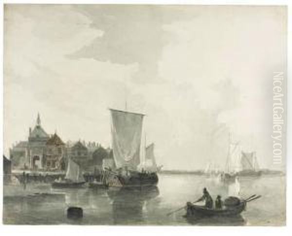 Fishermen And Shipping On The
Merwede Near The Rietdijkse Poort,dordrecht (recto); A Sketch Of
Shipping At Sea (verso) - view 1