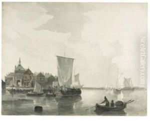 Fishermen And Shipping On The
Merwede Near The Rietdijkse Poort,dordrecht (recto); A Sketch Of
Shipping At Sea (verso) by Christiaan Dreibholtz
