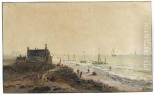 Houses In The Dunes Overlooking The Sea, Shipping On The Beachbeyond by Christiaan Dreibholtz