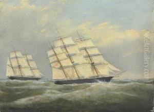 Clipperships Racing Neck And Neck by Clement Drew