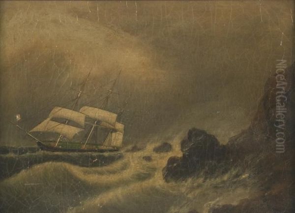 A Ship Off Arocky Coast In A Storm - view 1