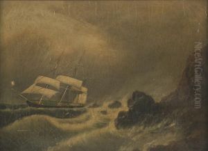 A Ship Off Arocky Coast In A Storm by Clement Drew