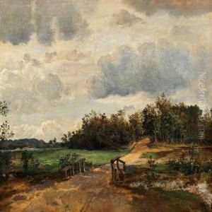 The Sunken Road Atforbaek Bridge Close To The Town Of Silkeborg by Dankvart Dreyer