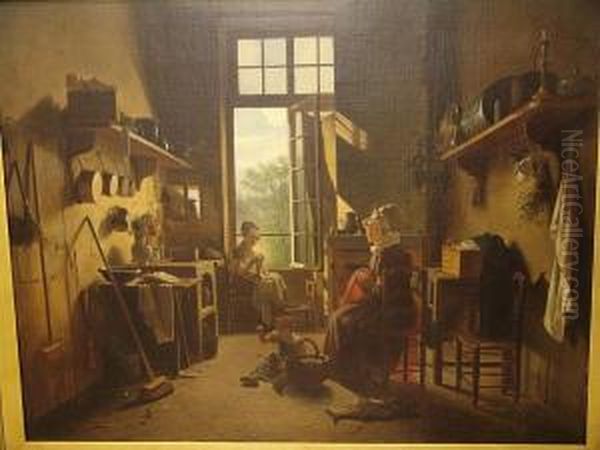Figures In A Kitchen Interior - view 1