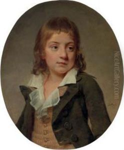 Portrait Of A Young Boy, Bust Length, In A Striped Vest And Grey Jacket