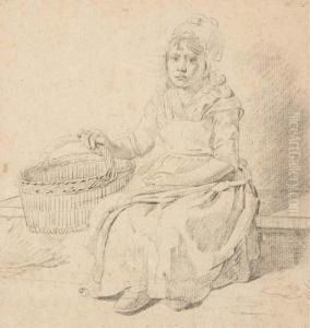 Une Jeune Fille Assise Tenant Un Panier by Martin Drolling