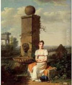Jeune Fille Assise Pres D'une Fontaine Ou La Cruche Cassee. by Martin Drolling