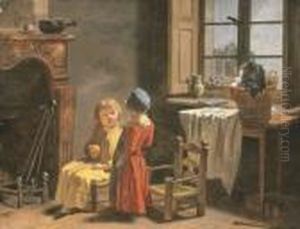 Les Enfants De L'artiste Conversant Pres D'une Cheminee by Martin Drolling