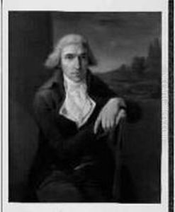 Portrait D'homme Assis Sur Fond De Paysage