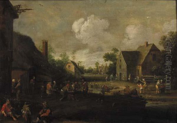 A Village Street With Boors At Table Outside A Tavern, Beggars In The Foreground - view 1