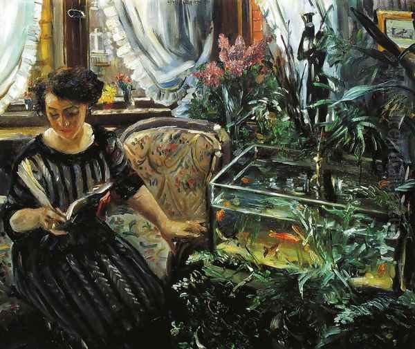 Woman by a Goldfish Tank - view 1