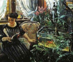 Woman by a Goldfish Tank by Lovis (Franz Heinrich Louis) Corinth