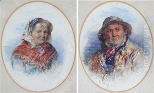 Portrait Of A Fisherman, And
Another Of An Old Lady Wearing A Headscarf And Shawl, A Pair by James Drummond