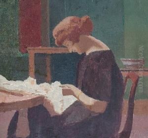 A Woman Sewing by Malcolm Drummond