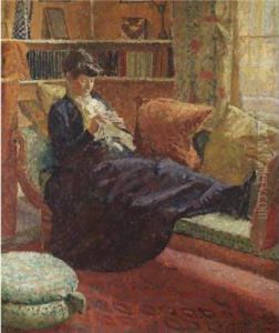 Woman Sewing On A Couch by Malcolm Drummond