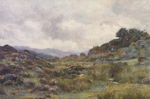 Moorland Landscape With Stream And Sheep Grazing Among The Heather by George, Captain Drummond-Fish