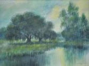 Oak And Cypress Trees Along A Bayou