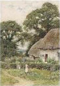 Feeding Chickens Outside A Cottage by Curtius Duassut