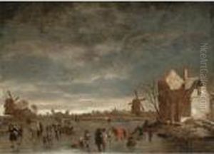 A Winter Landscape With Skaters On A Frozen Lake A Winter Landscape With Skaters On A Frozen Lake