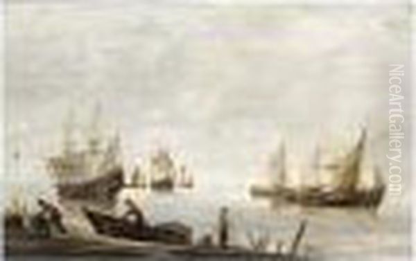 Fishermen Fishing And Unloading Their Catch In The Foreground - view 1