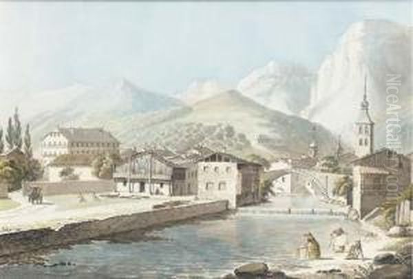 Vue De Sallanches, Avec L'hotel Bellevue Chez Lafin, La Chaine Des Aravis Au Fond - view 1