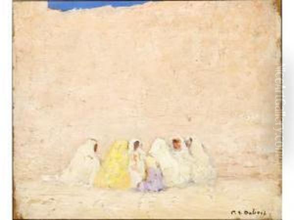 Reunion De Femmes Arabes. Huile Surpanneau Signee En Bas A Droite. 22cm X 27cm - view 1